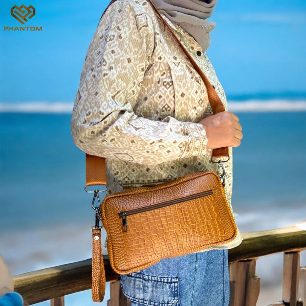 HAND BAG KULIT SAPI MOTIF KULIT BUAYA - TAS SELEMPANG KULIT SAPI MOTIF KULIT BUAYA