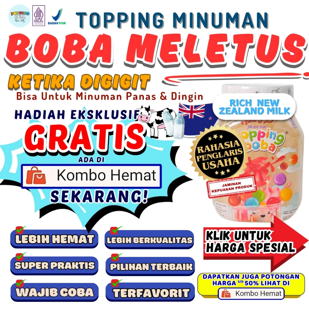 

Boba Meletus Dimulut Topping Minuman Instan - Popping Boba Pecah Dimulut Rasa Susu 500 Gram | Cocok Untuk Semua Minuman | Popping Boba Nata Jelly