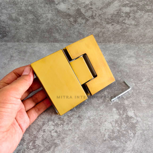 ENGSEL UNTUK PINTU KACA SHOWER / PINTU KACA KAMAR MANDI (ENGSEL SHOWER GLASS TO GLASS 180° GOLD