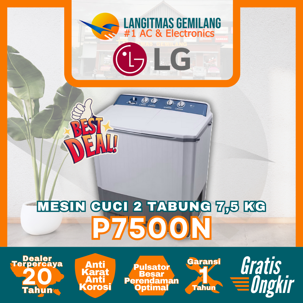 LG MESIN CUCI 2 Tabung 7,5 Kg P7500N