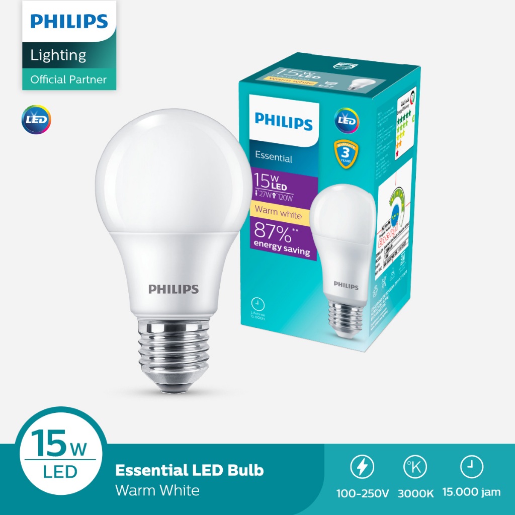 Philips Lampu LED Bulb Essential Bohlam 15W 30K Kuning