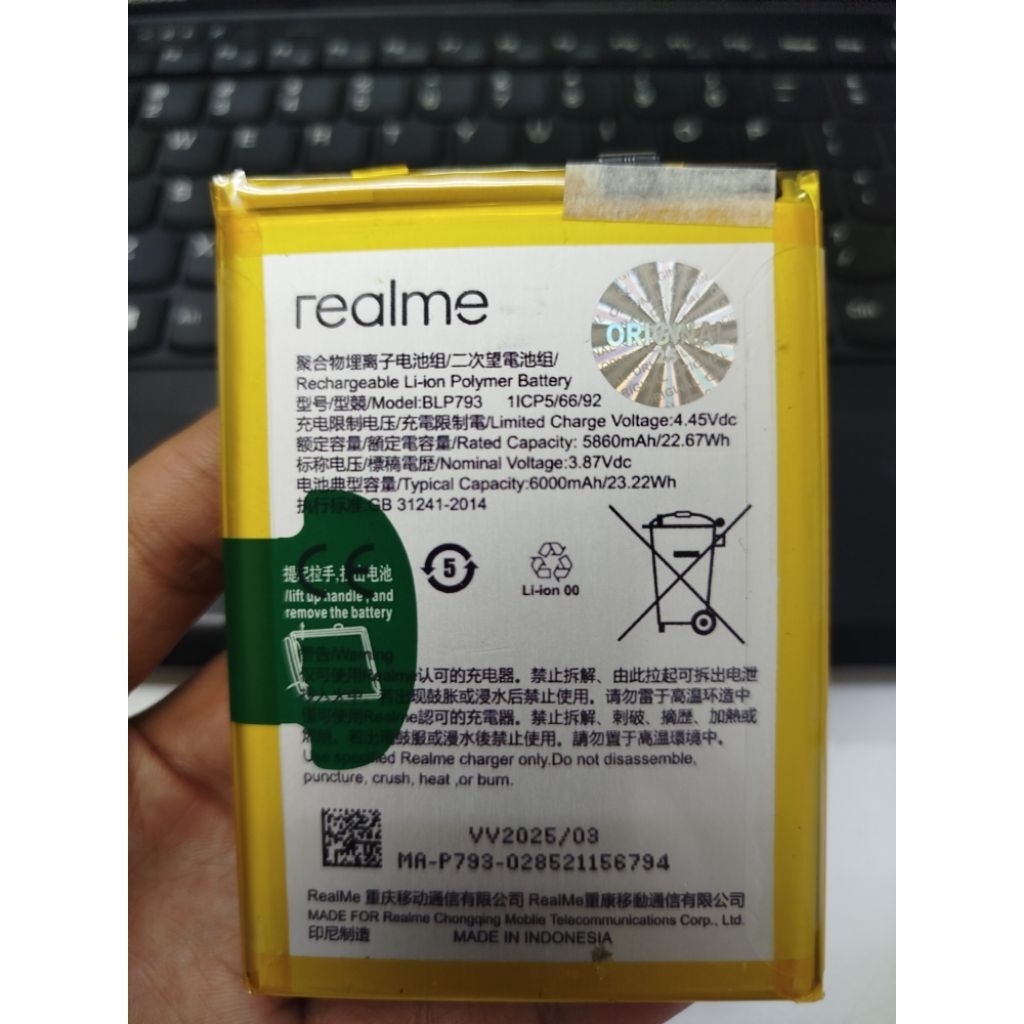 ORIGINAL 100% BATERAI BATU BATRE REALME C12 C15 C25 NARZO 20 NARZO 30A NARZO 50A BLP793