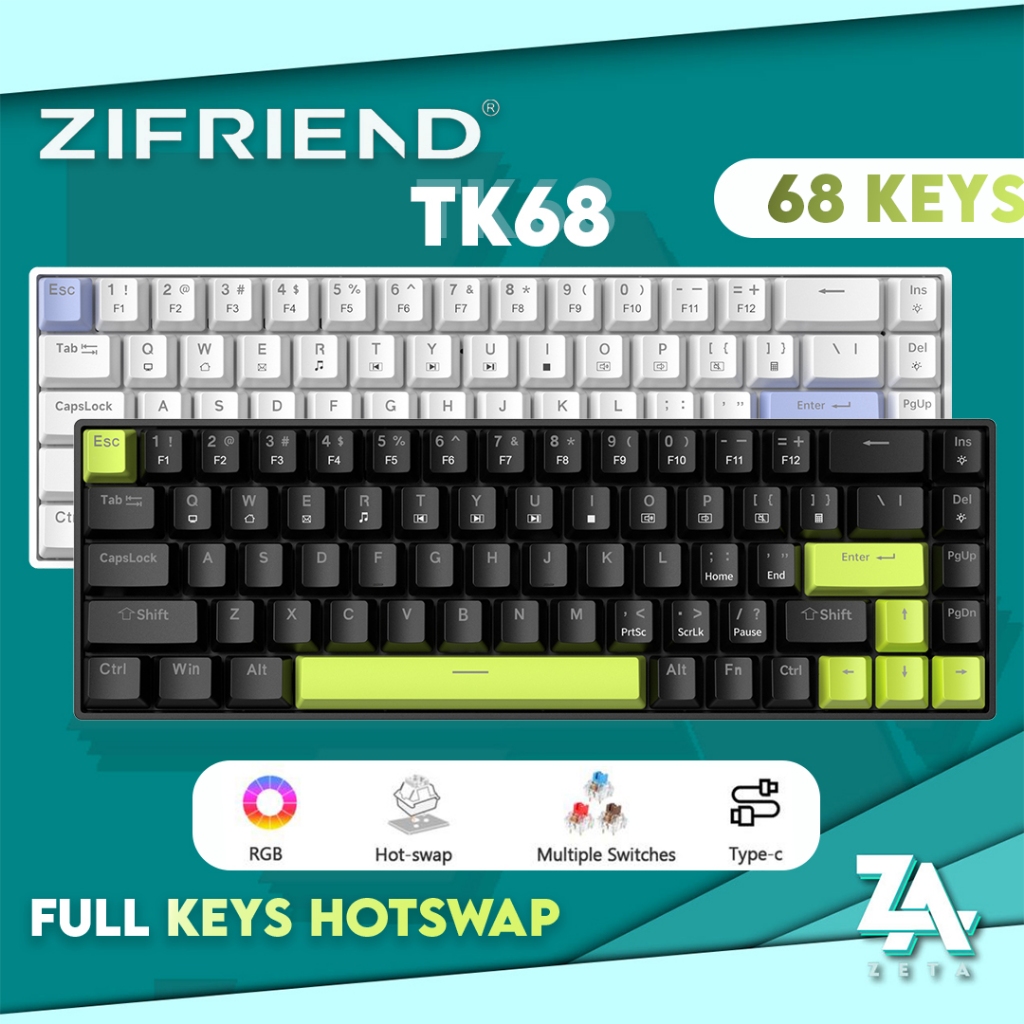 ZIFRIEND TK68 Mechanical Gaming Keyboard 68 Keys 60% Keyboard Mechanical Layout RGB Backlit