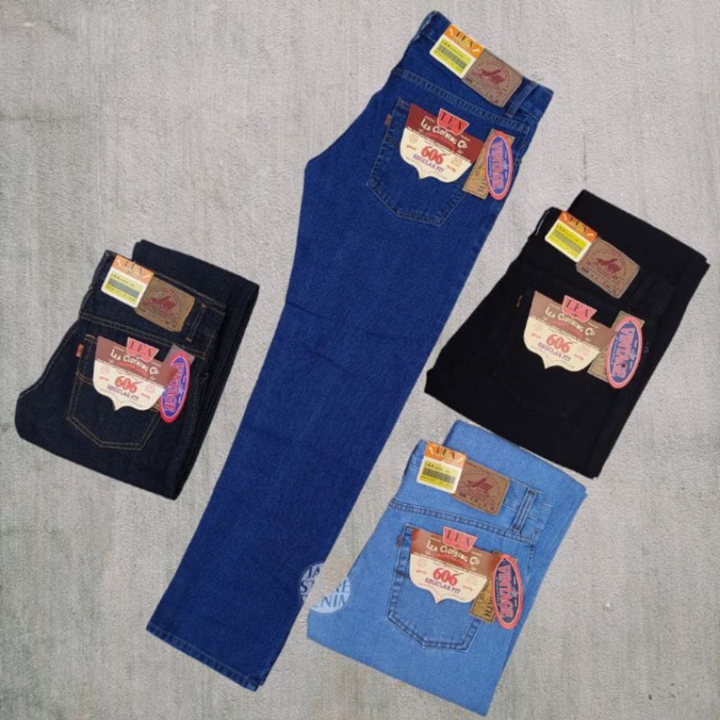 Celana jeans panjang pria 606 LEA ORIGINAL 100% denim pola Standar / Reguler premium FULL ACC celana