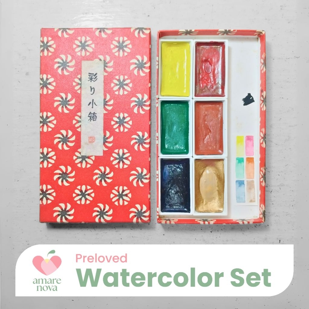 

[PRELOVED] Kuretake Irodori Kobako Watercolor Set 6 Gansai Tambi Pan
