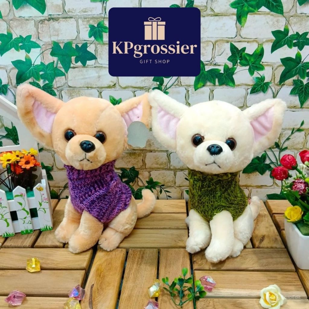 Boneka Anjing Chihuahua Lucu Pakai Sweater 23 Cm