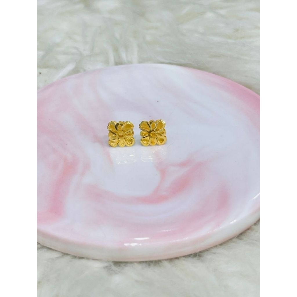 giwang bunga kotak kristal murah ringan cantik emas asli kadar 700