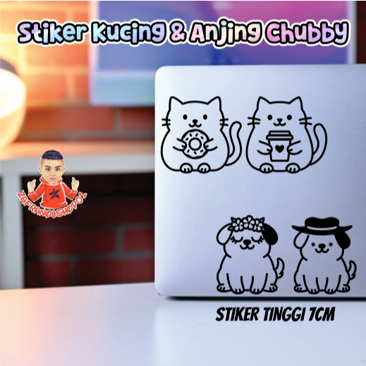 Cutting Stiker Kucing & Anjing Chubby Lucu Mobil Motor Helm Laptop Cuting Stiker Lucu