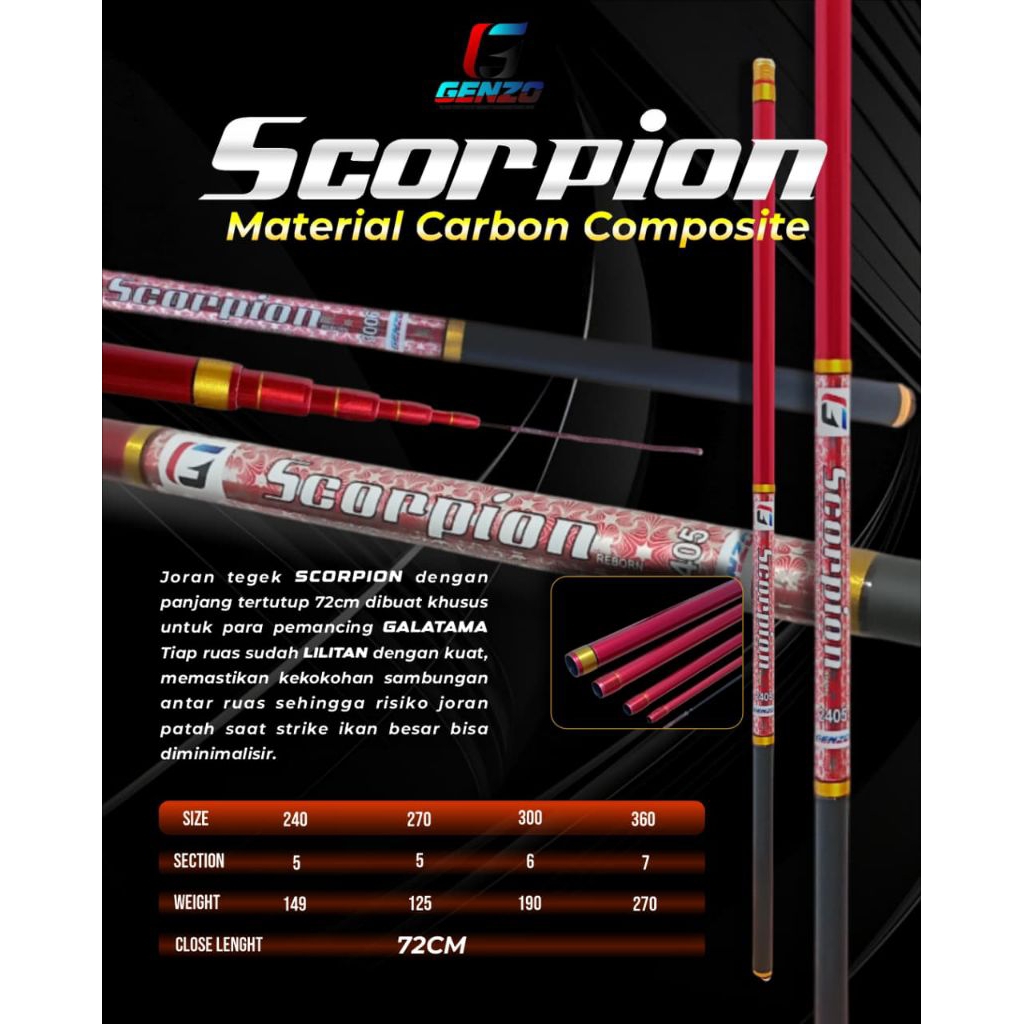 Tegek Genzo Scorpion Ruas 72cm Kaku Spek Galatama Lele