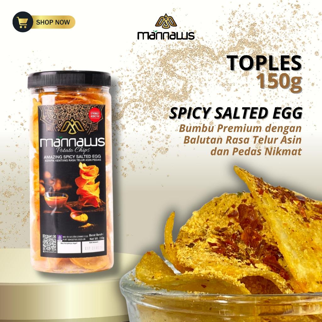 

Mannaws Potato Chips Snack Keripik Kentang - Ukuran Toples 150g - Amazing Salted Egg Spicy (Rasa Telur Asin Pedas)