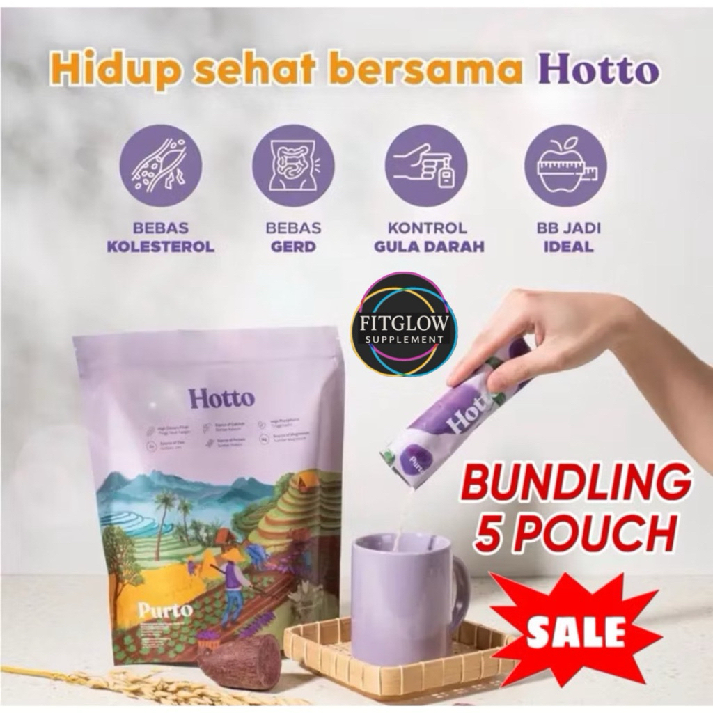 

[BONUS KEYCHAIN] PAKET HEMAT 5 POUCH 80 Sachet HOTTO PURTO Multigrain Superfood Ubi Ungu Oat Meal Replacement HALAL BPOM
