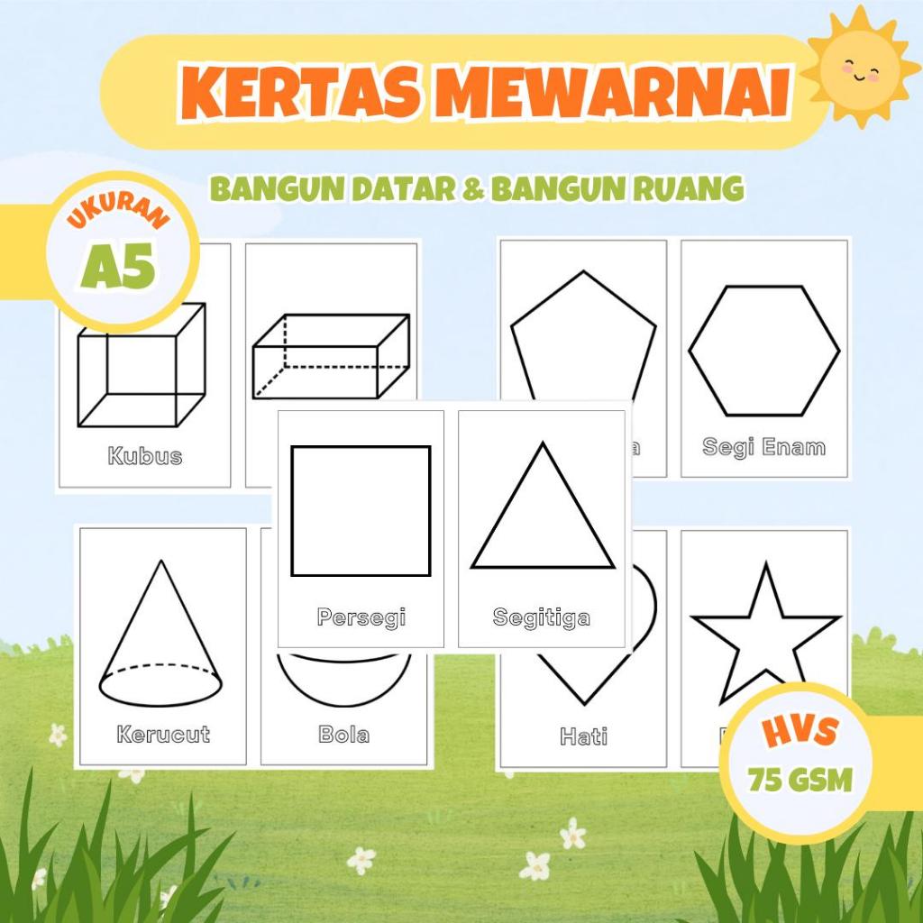 

Kertas Mewarnai Tema Bangun Datar dan Bangun Ruang | isi 20 Gambar Berbeda