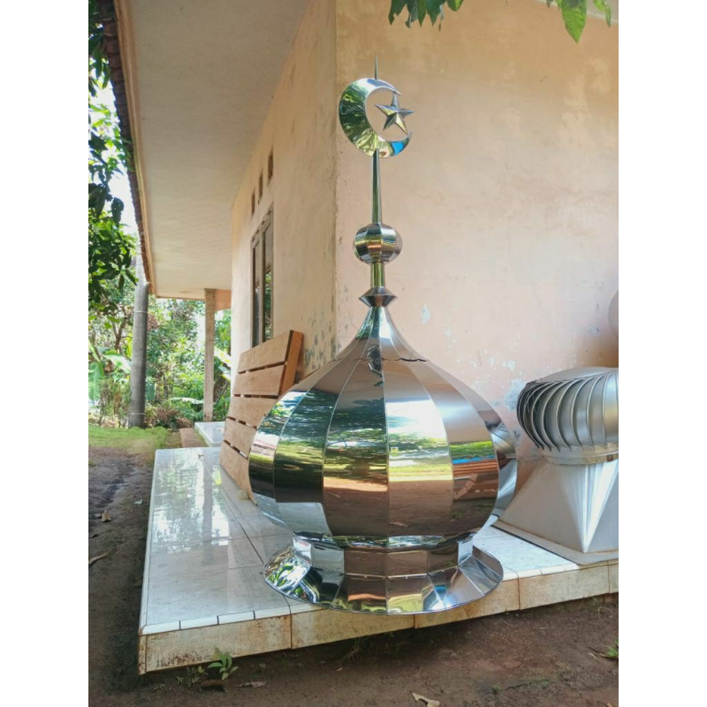 Kubah Masjid Stainless Ukuran Diameter 1 meter Variasi Bulan Bintang