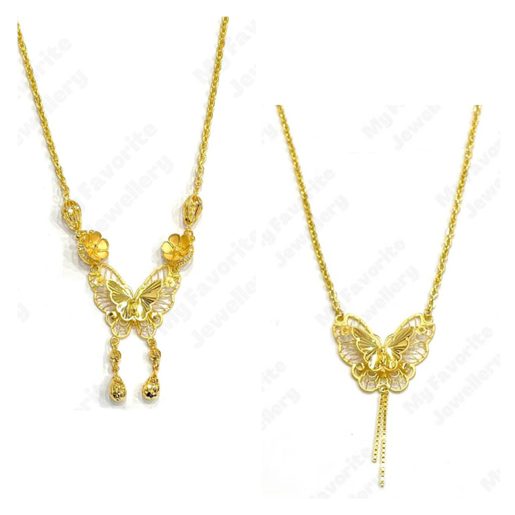 Kalung Emas Model Kupu-kupu Kristal Rumbai Italy Kalung Emas Asli Kadar 700
