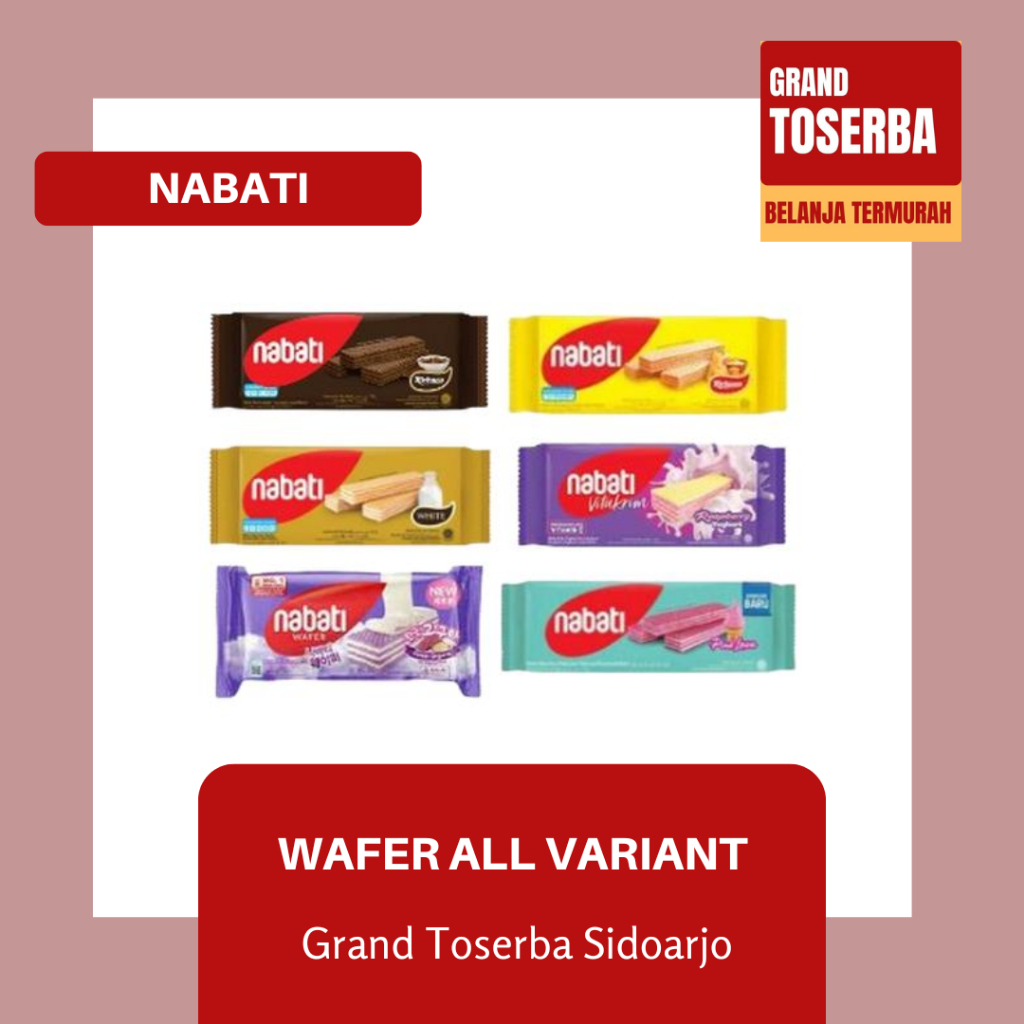

NABATI WAFER ALL VARIAN RASA / MAKANAN RINGAN BERGIZI / CAMILAN SANTAI / JAJAN WAFER BERLAPIS