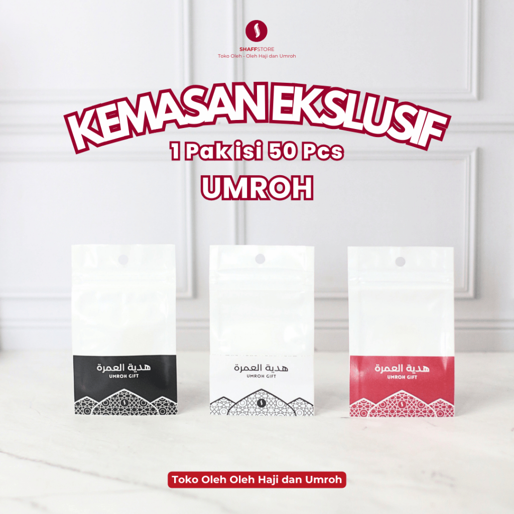 

Kemasan Umroh Gift Ekslusif Oleh oleh Umroh Kemasan Tanpa Isi Hanya Plastik 1 Pak isi 50 pcs