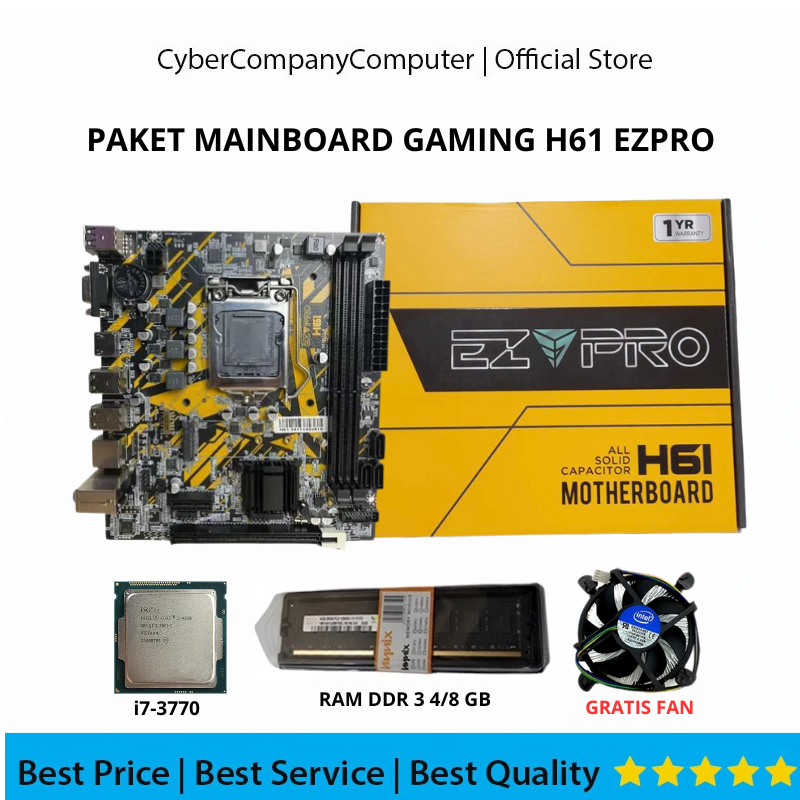 Paket Motherboard Gaming H61 EZPRO Core Intel i7-3770 Socket Lga 1155 Gen2/3 USB 3.0 Free Fan - Main