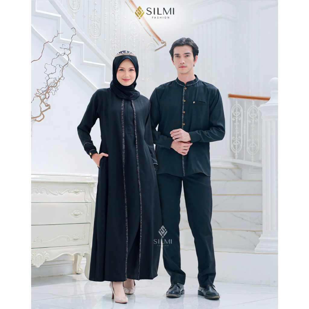 Sarimbit Silmi Madani Family Warna Hitam Gamis Hitam Bahan Katun Baju Couple Muslim Warna Hitam