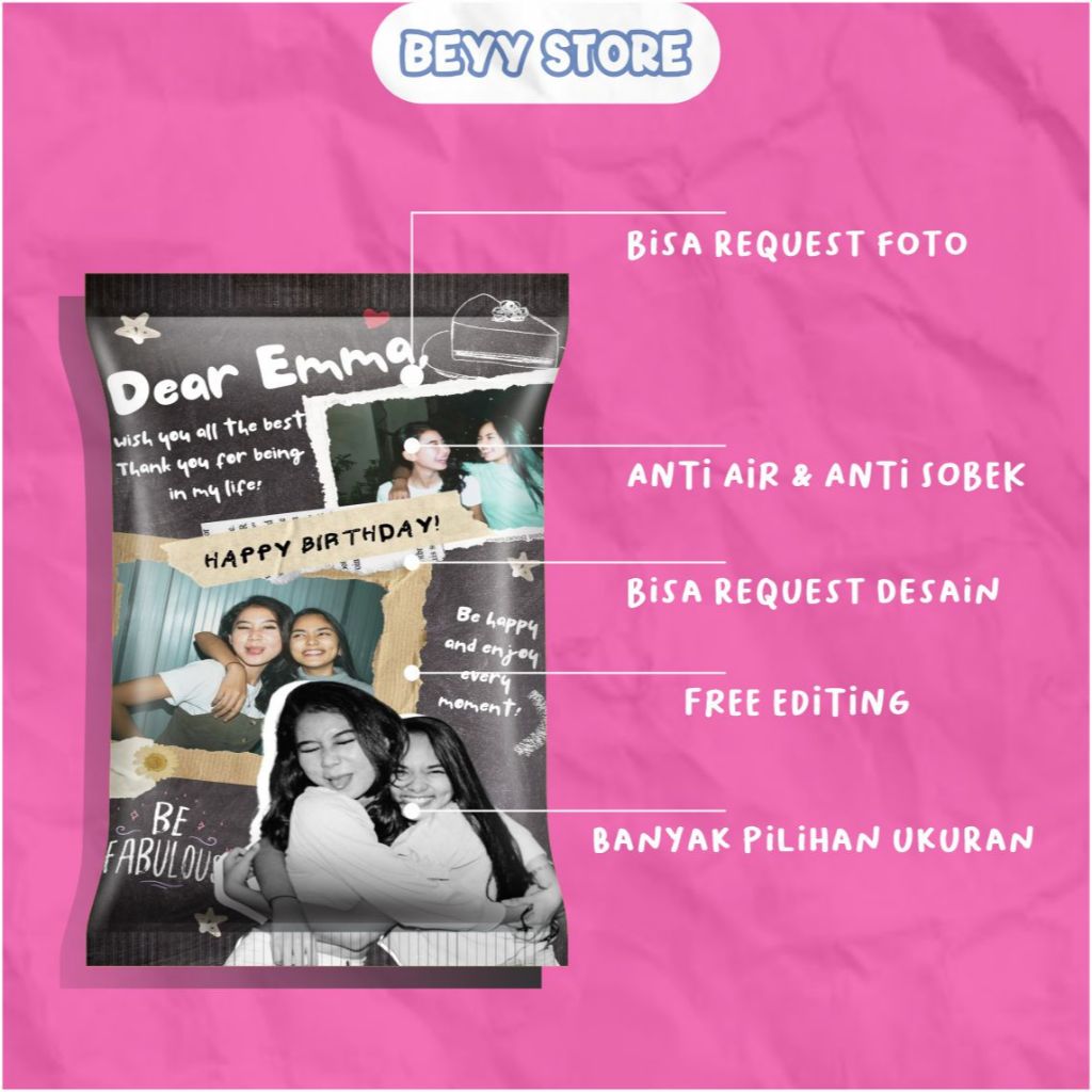 

Bungkus Kado Custom | Snack Custom Foto Teks Bungkus Kado Pouch Jumbo - DESAIN AESTHETIC - SCRAP BOOK - PHOTO COLLAGE