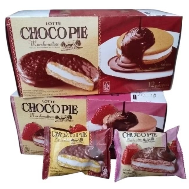 

CHOCO PIE MARSHMALLOW COKELAT/STRAWBERRY 26GR×12PCS
