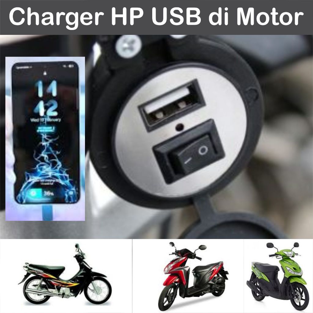Adaptor Charger HP Colokan USB di Motor Bebek Matik Jadul Yamaha Honda Suzuki Kawasaki Carger Hape S