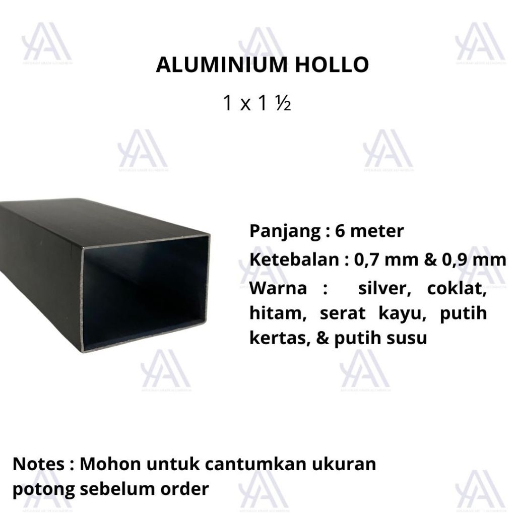 Hollow / Kotak Aluminium 1 x 1 1/2 inch Hollow 23 x 35 / Hollow 25 x 38