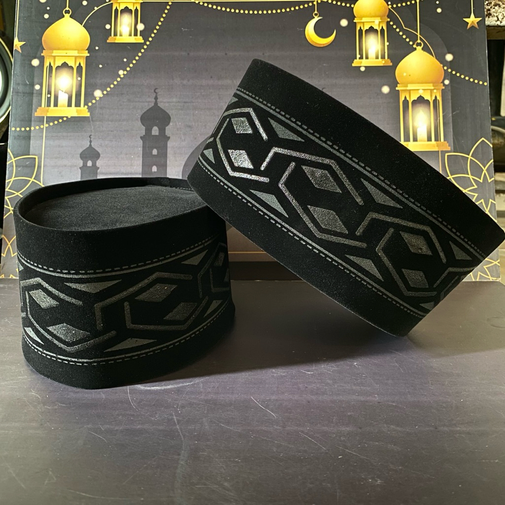 peci batik motif hitam 3D dewasa dan anak songkok batik 3D songkok kopyah sablon hitam