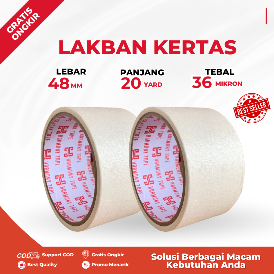 

Lakban Kertas 48 mm x 20 Yard - Isolasi Kertas Berkualitas Murah Tidak Mudah Robek Lakban Serbaguna