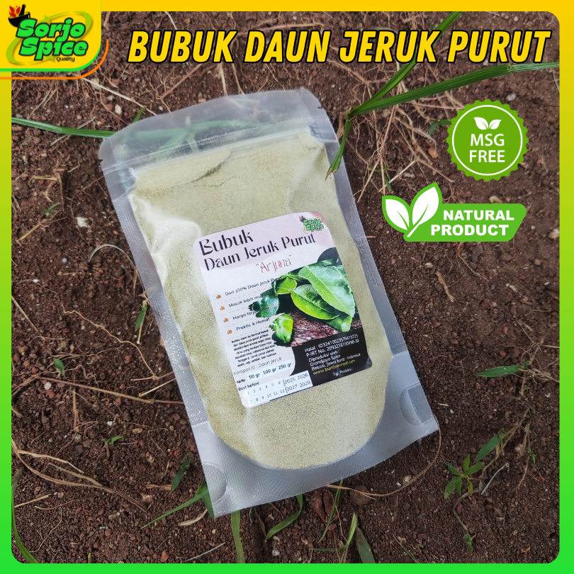 

SorjoSpice - Bubuk Daun Jeruk Kering Asli 50g 100g 250g – Bumbu Masak Nusantara Aromatik – Daun Jeruk Bubuk Non MSG Tanpa Pengawet – Bumbu Dapur Kering Praktis untuk Sambal, Rendang, Ayam, Ikan, Sup, Tumisan