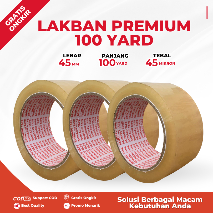 

Lakban Premium 100 Yard 48 Micron Lebih Tebal - Lakban Serbaguna Kualitas Terbaik Daya Rekat Kuat Lakban Premium