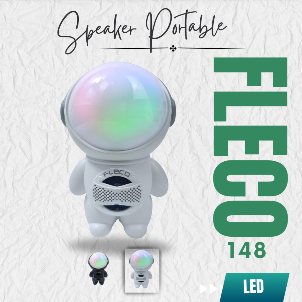 Speaker Bluetooth Portable LED Light Reachargable Spaceman Flash RGB Fleco F-148 5Watt 1200mAh ORI