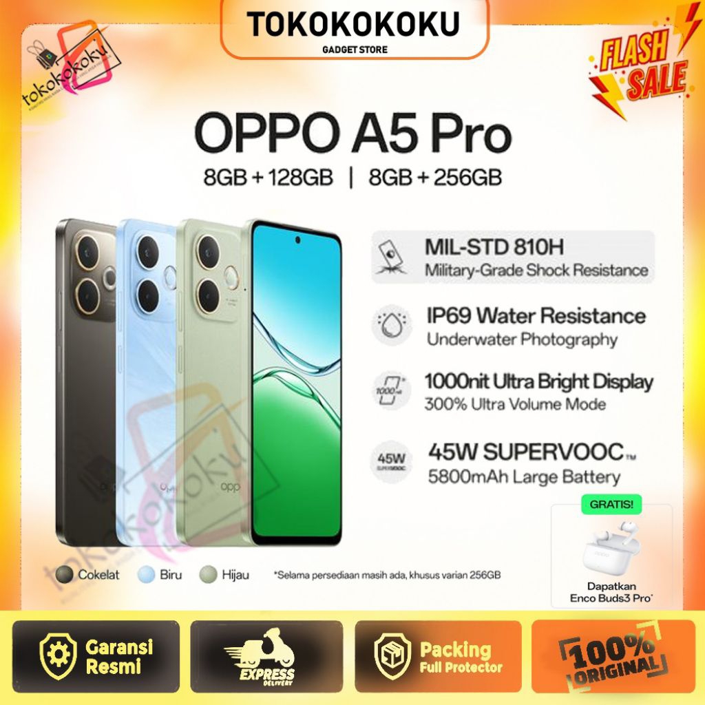 Oppo A5 Pro 4G/LTE ram [8+128GB][8+256] up to ram 16GB || Snapdragon 6s 4G Gen1 || 5800mAh + SUPERVO