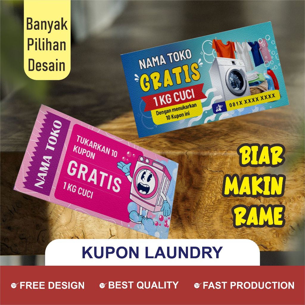 Kupon usaha laundry | cetak Kartu promosi laundry | Loyalty card | kupon custom