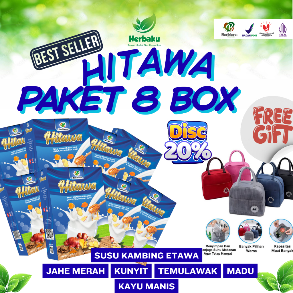 

PAKET 8 BOX SUSU KAMBING ETAWA HITAWA PLUS JAHE HERBAL KESEHATAN SENDI & TULANG BANTU SARAF KEJEPIT