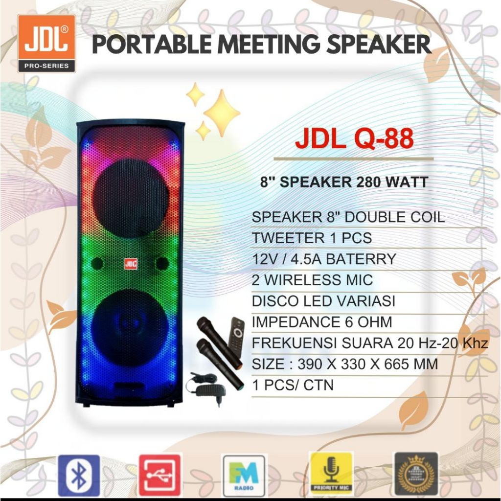 Speaker portable wireless JDL Q 88 original double 8 inch Box kayu Original
