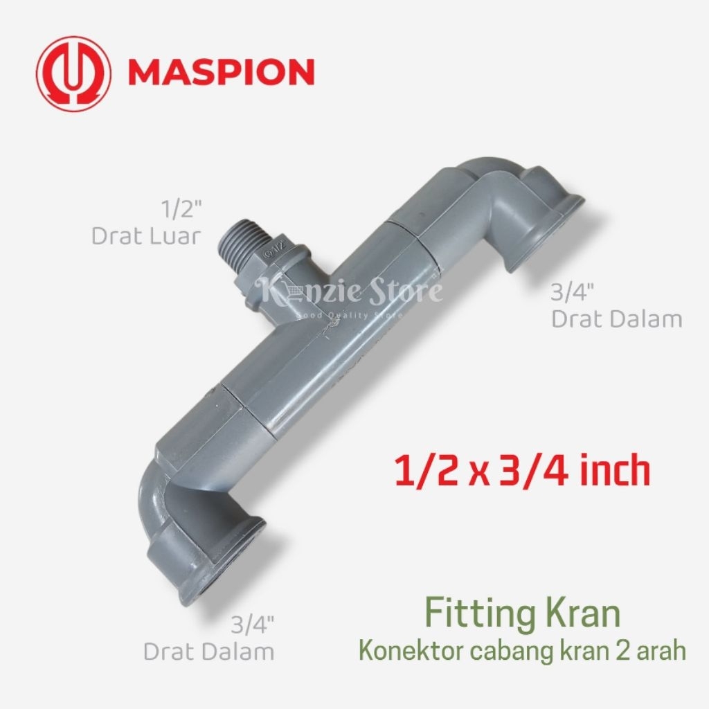 MASPION 1/2x3/4 Inch Konektor Sambungan Cabang Kran 2 Arah Fitting Tee Drat Dalam
