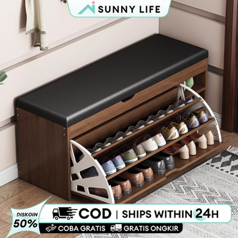 Rak Sepatu Sofa Lemari Sepatu Tertutup Duduk Rak Sepatu Kayu Lemari Sepatu Dengan Dudukan Sofa