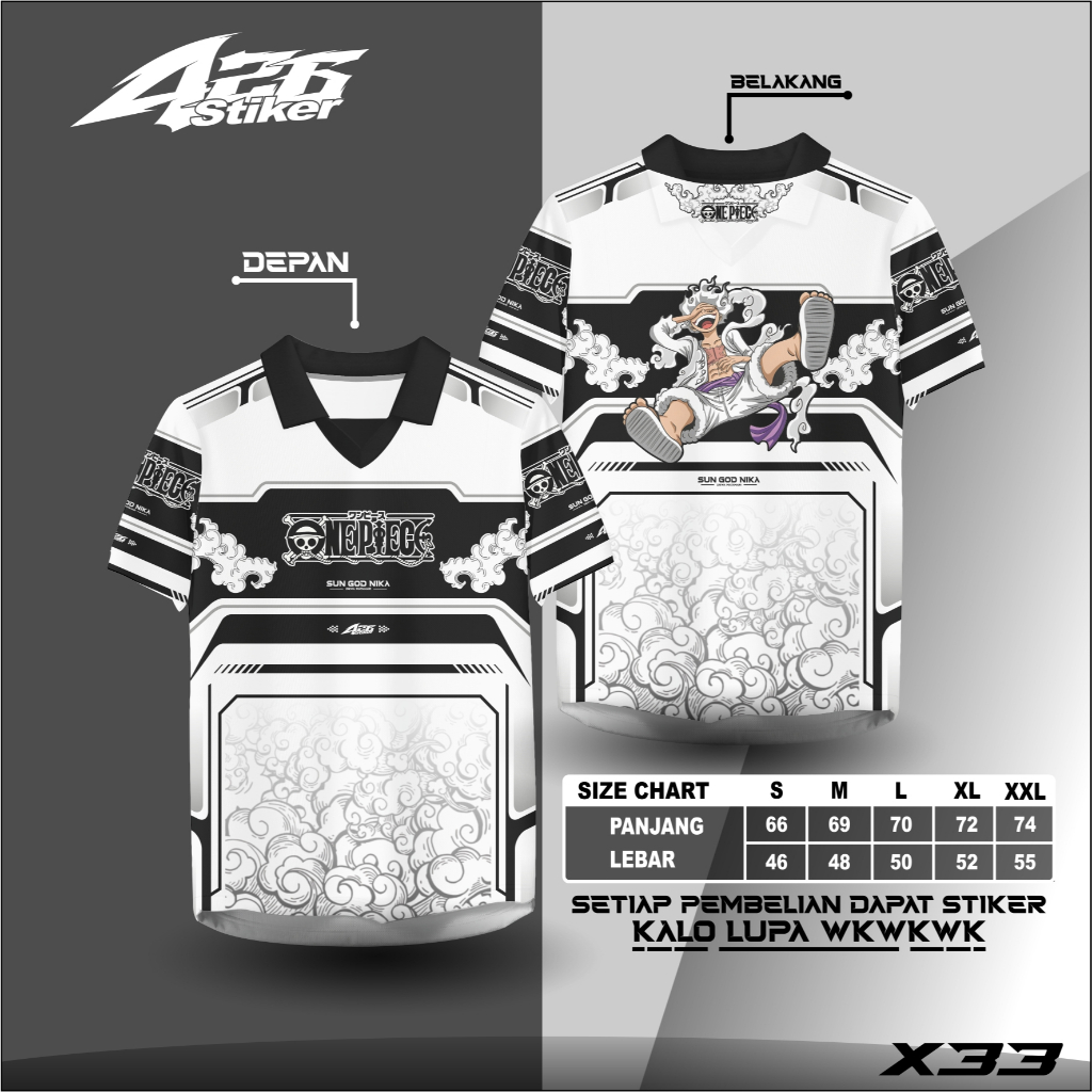 Kaos Jersey Kerah Motif ONE PIECE. Bahan Premium Full Printing