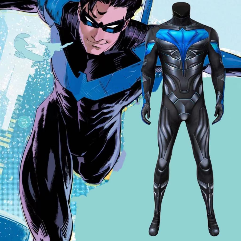 Adult Superhero Titans Nightwing Jumpsuit Cosplay Costume Halloween Masquerade Cool Bodysuit With Ey