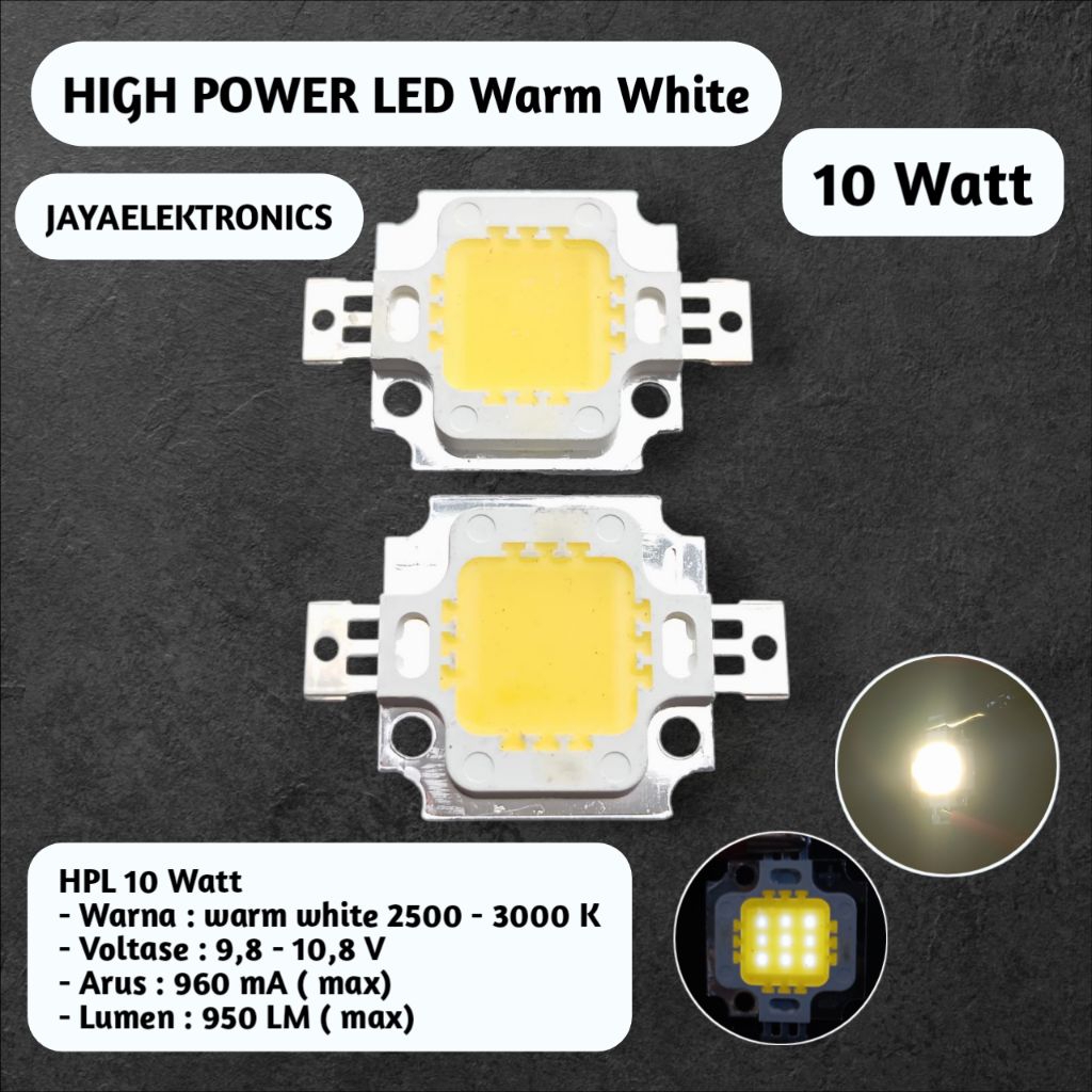 HIGH POWER LED 10 WATT warna WARMWHITE 3000 K per 1 PCS - Lampu HPL 10 W 9 - 10 V lampu kabut senter