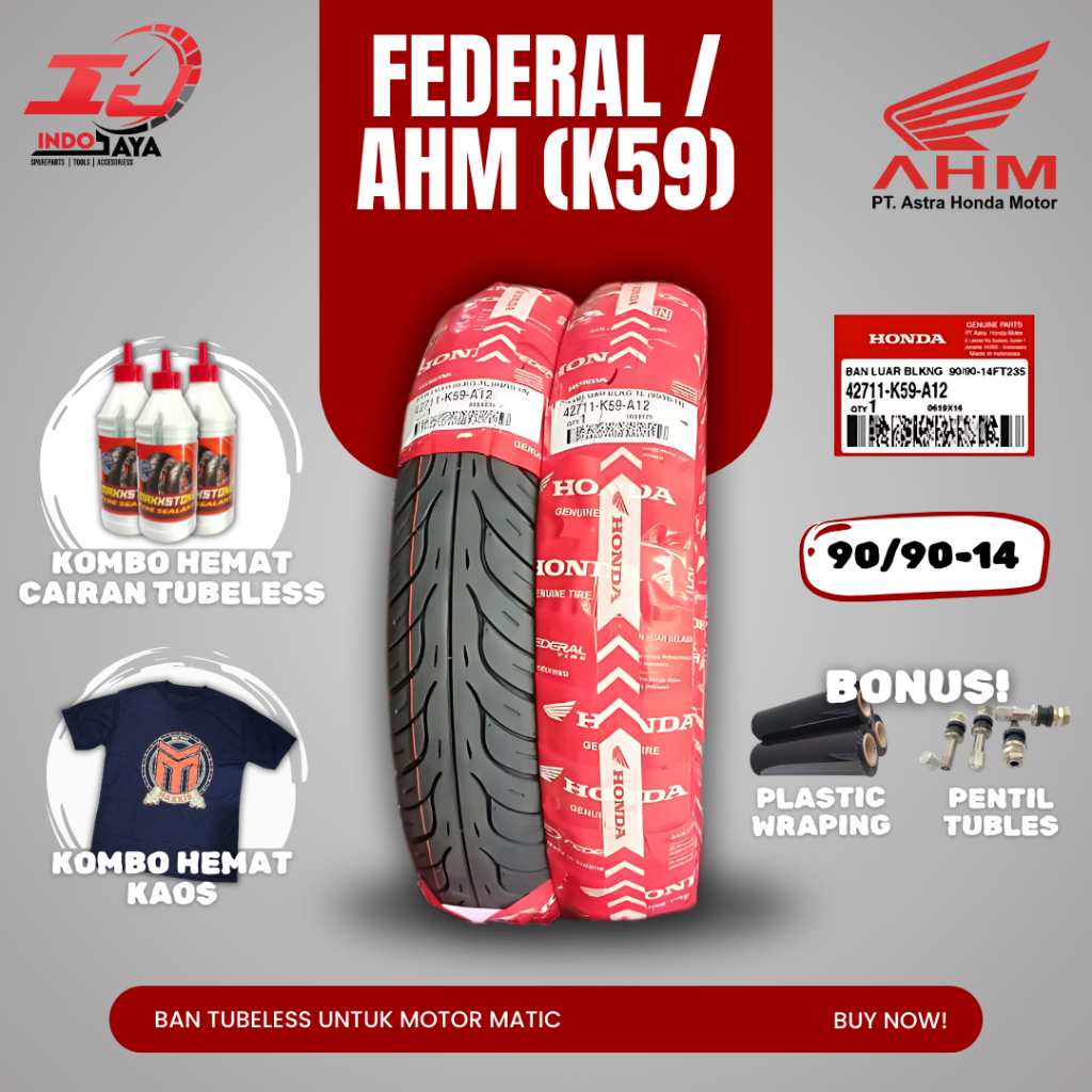 [COD] (BEST SELLER) BAN AHM FEDERAL TUBELESS ( 90/90-14 ) BAN MOTOR MATIC HONDA BEAT POP STREET VARI