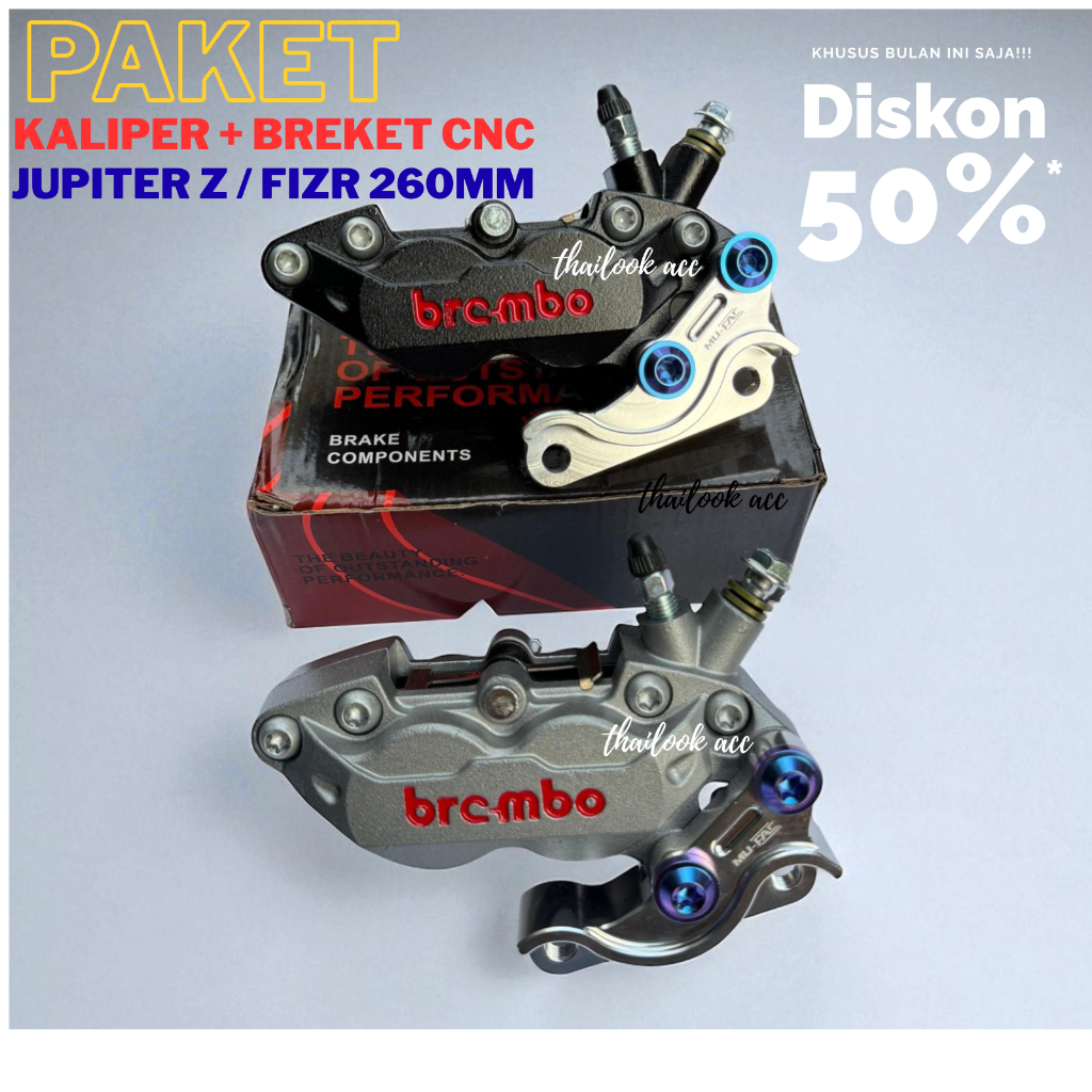 PAKET KALIPER BIGPOT 4P AXIAL + BREKET CNC PNP YAMAHA JUPZ / FIZR / VEGA / NOUVO 260MM BREMBO