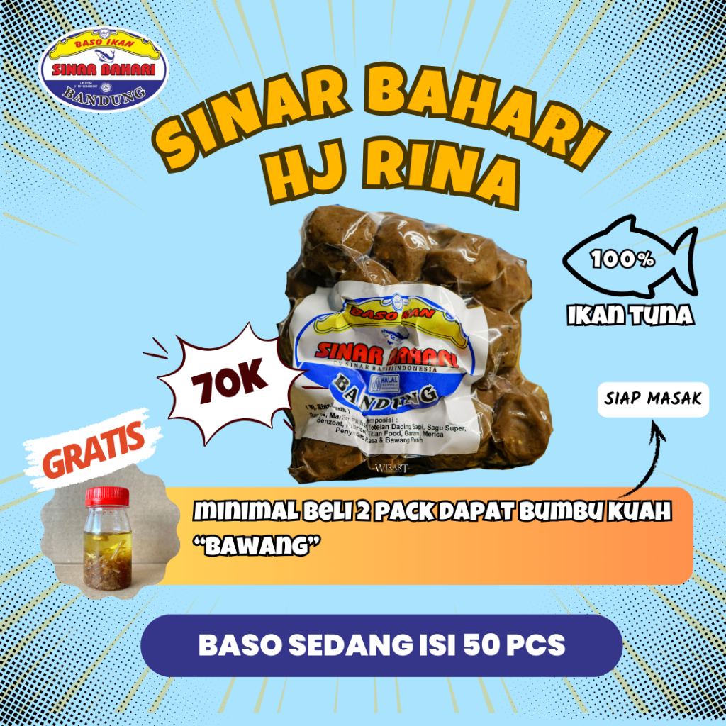 

Bakso Baso Ikan Sinar Bahari Paket Gocap Varian Sedang Bumbu Kuah Tuna Berkualitas Enak Murah 50 Butir