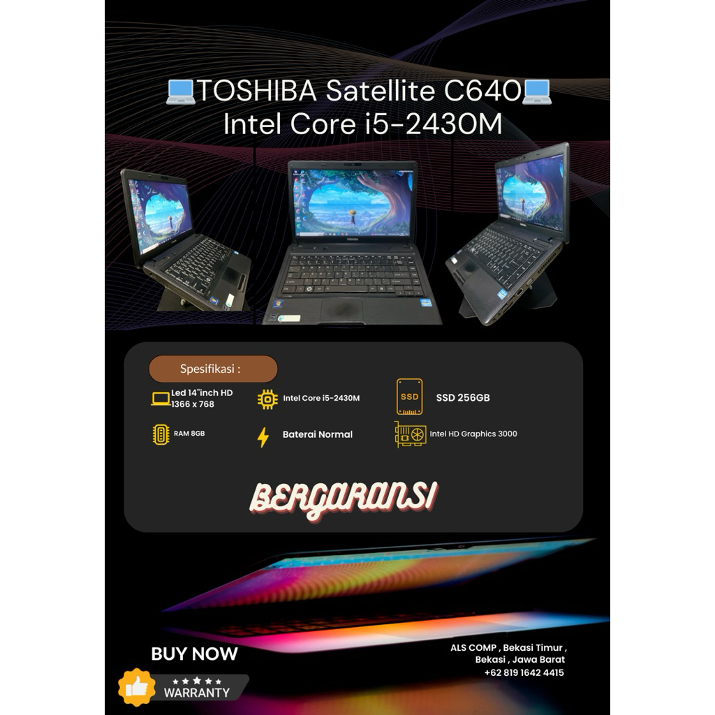 Laptop Toshiba C640 Intel Core i5-2430M /8GB /SSD 256GB | Windows 10 Pro /Office 2024 LTSC