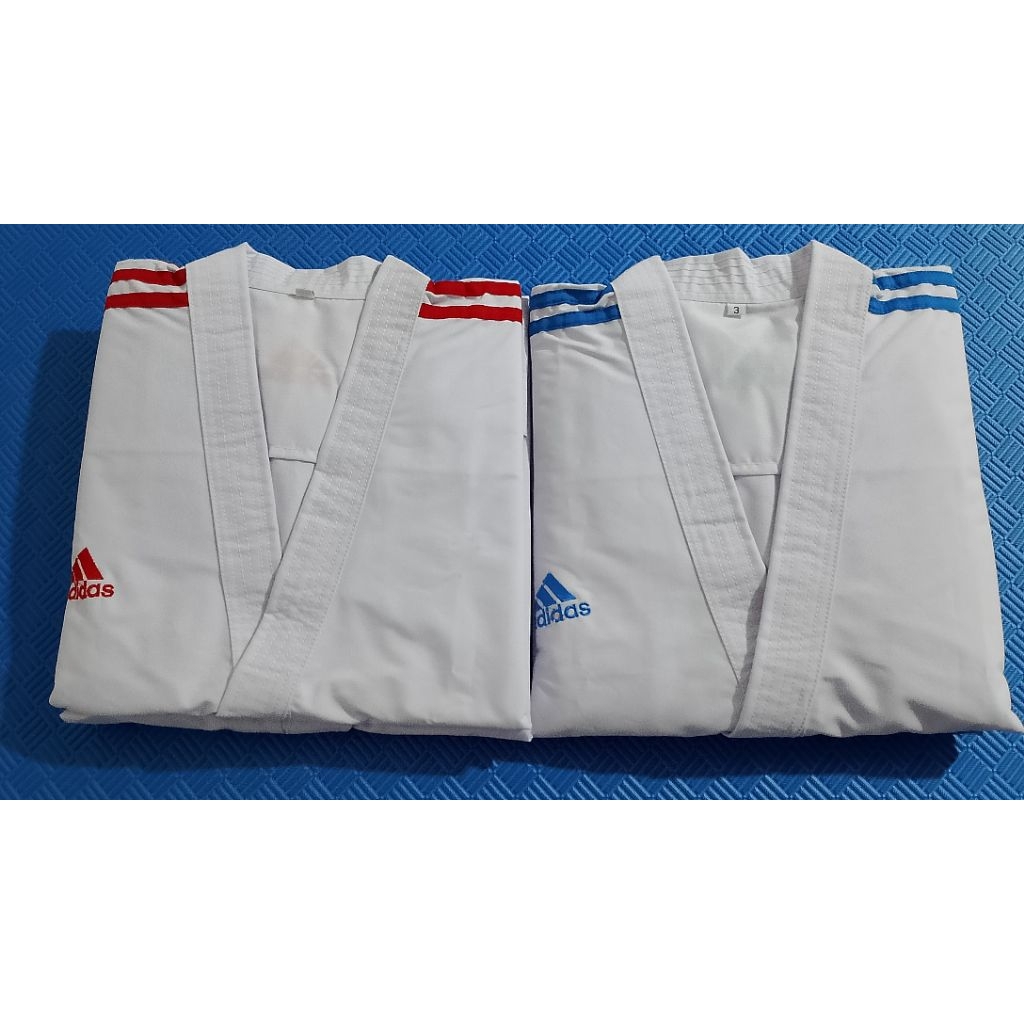 Baju Karate - Gi  Kata Adidas combo Strep Merah & Biru