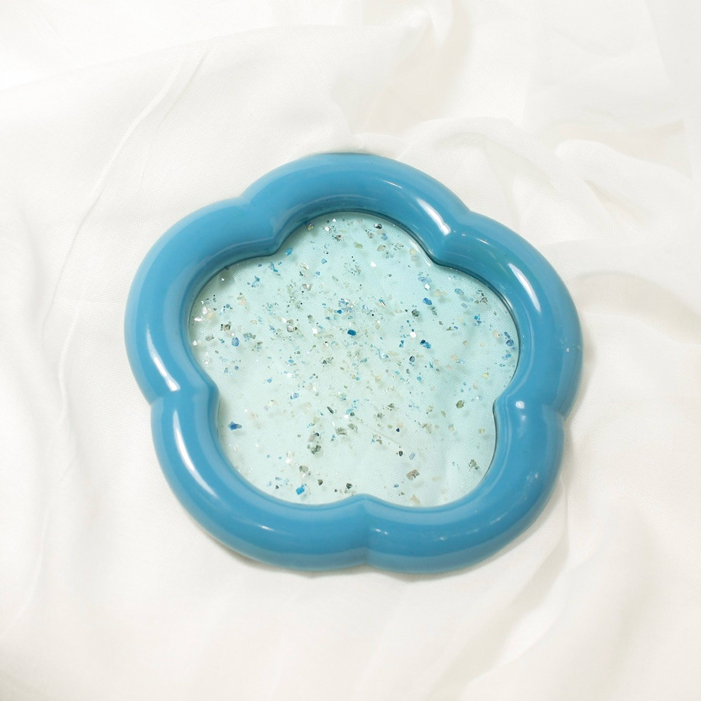 Resin Coaster/Tatakan Gelas Resin, Bentuk Bunga Warna Biru