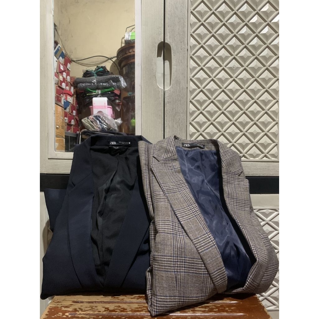 ORIGINAL JAS SUIT TARTAN ZARA BLAZER TUXEDO WOOL SINGLE BREASTED TEXTURED