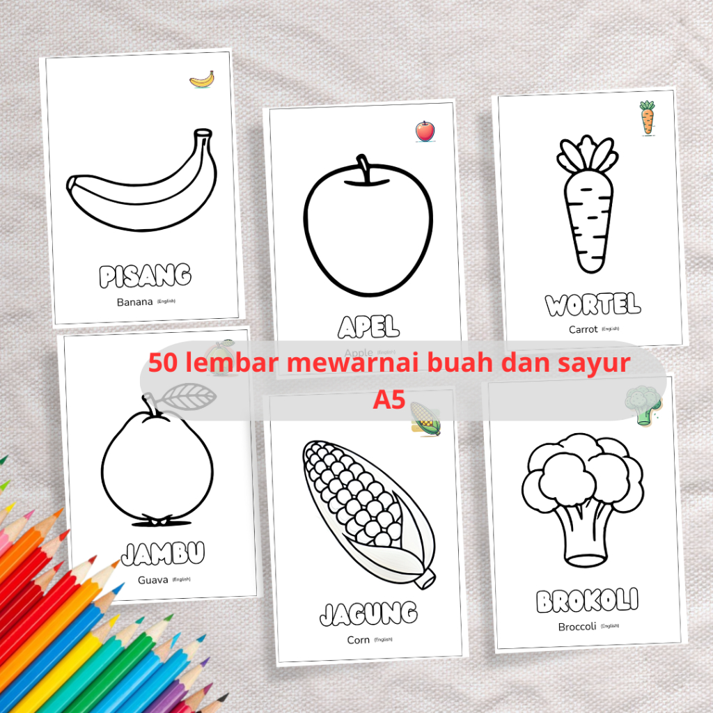 

Coloring Page Paket Hampers Anak 50 Lembar Mewarnai Buah Dan Sayur