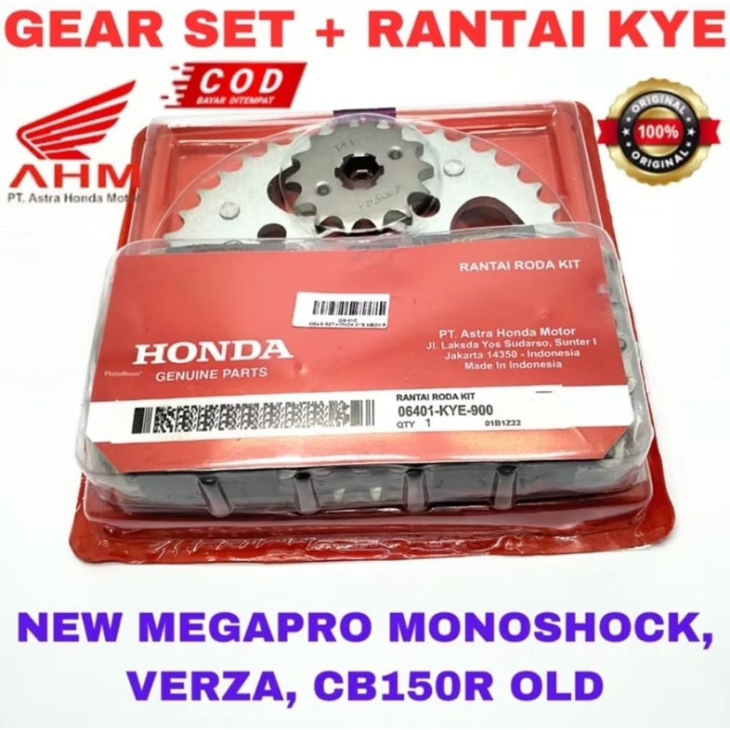 GEAR SET PLUS RANTE KYE HONDA MEGAPRO NEW MONOSHOCK, VERZA, CB 150R OLD, ORI AHM