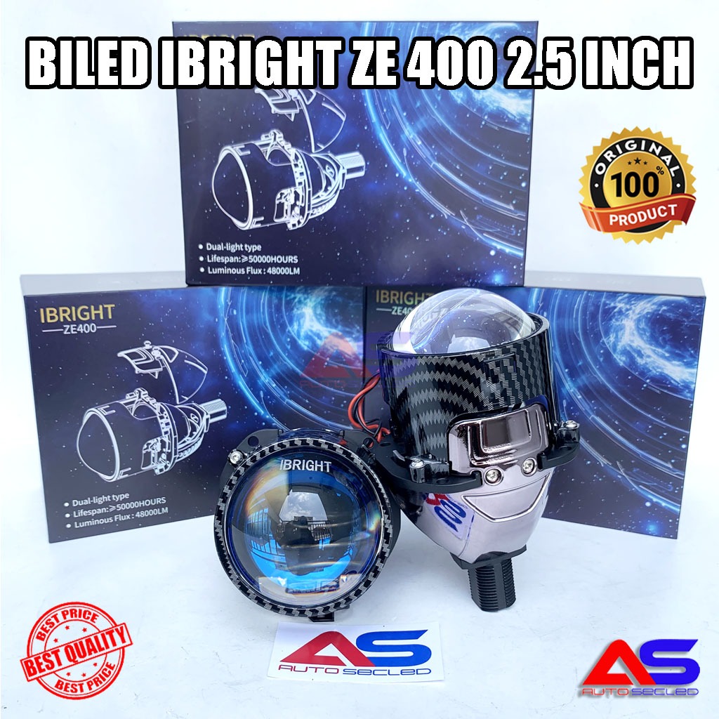 Paket Lengkap ibright ZE400 2.5 inch Bluelens 59 Watt Projector Biled IBRIGHT 2,5 inch